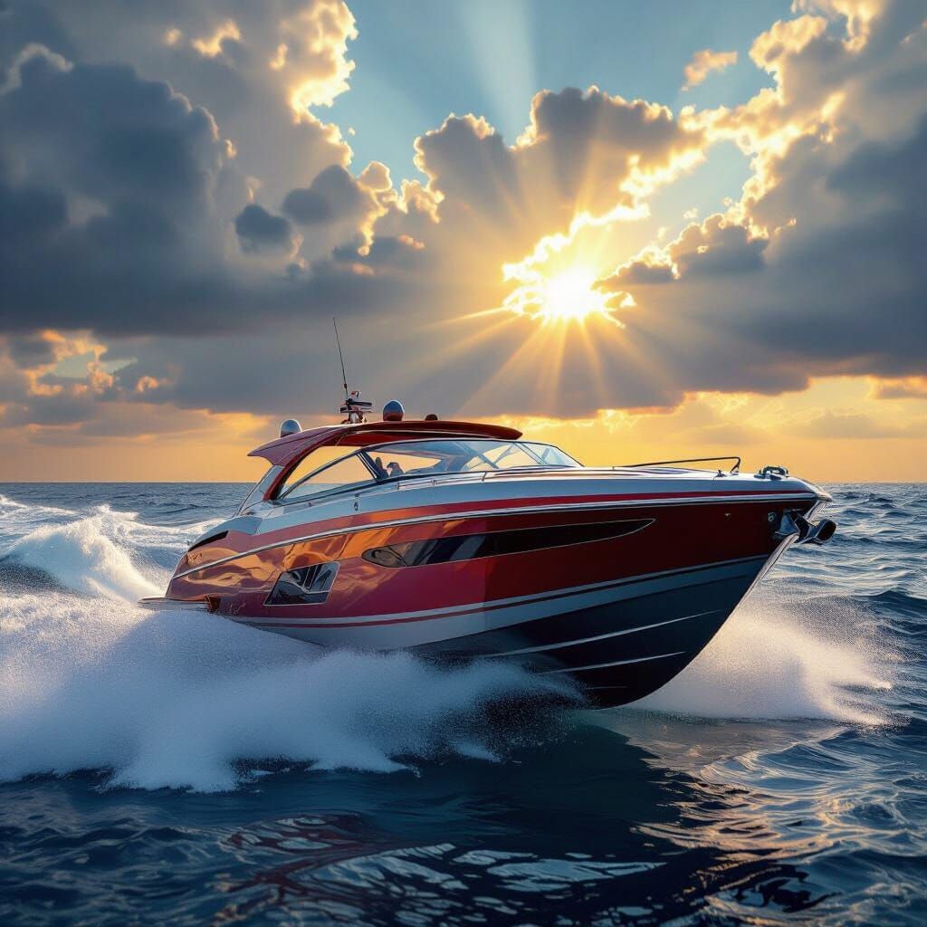 Powerboat Races Across Open Sea in Photorealistic Style