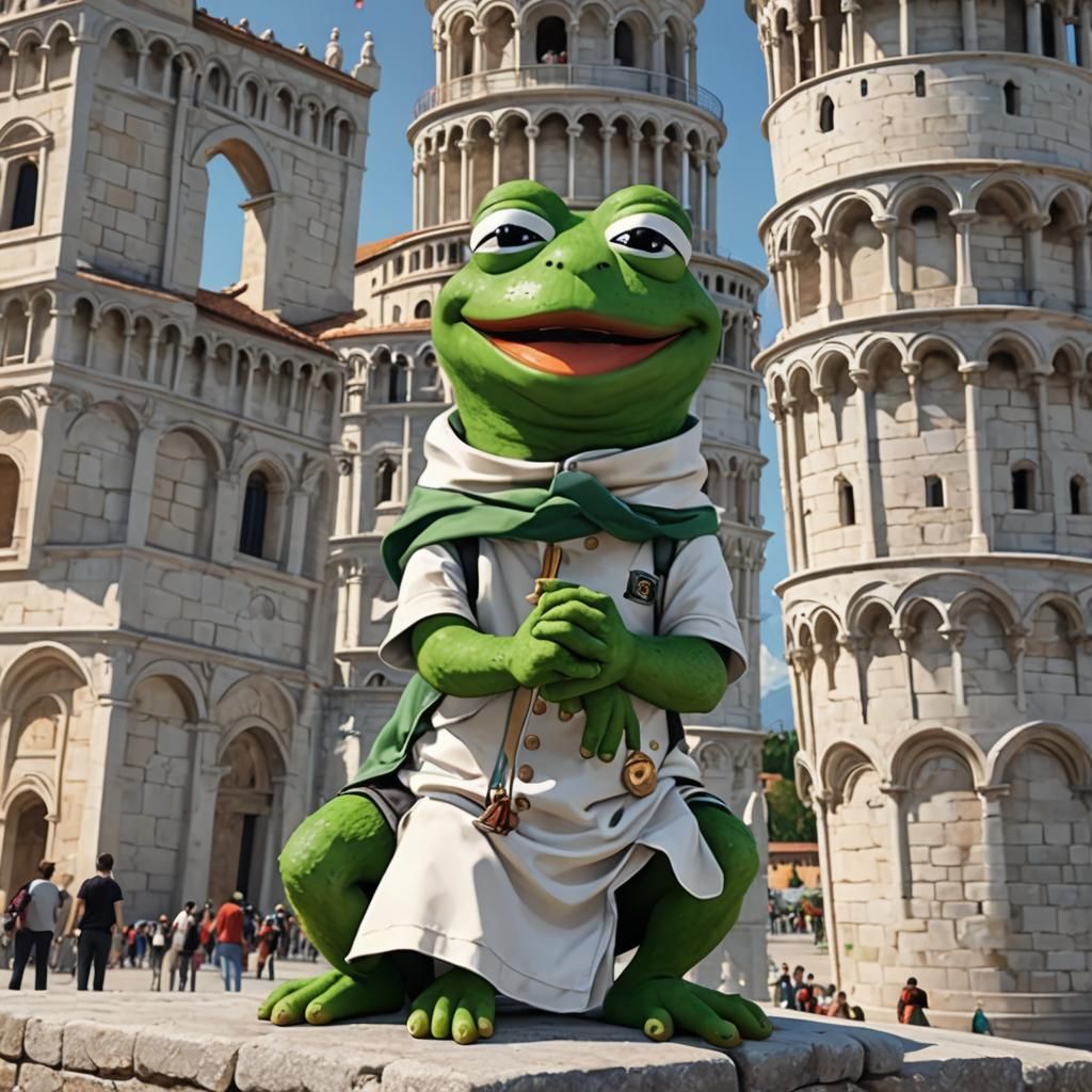 Pepe the Frog Visits Leaning Tower of Pisa