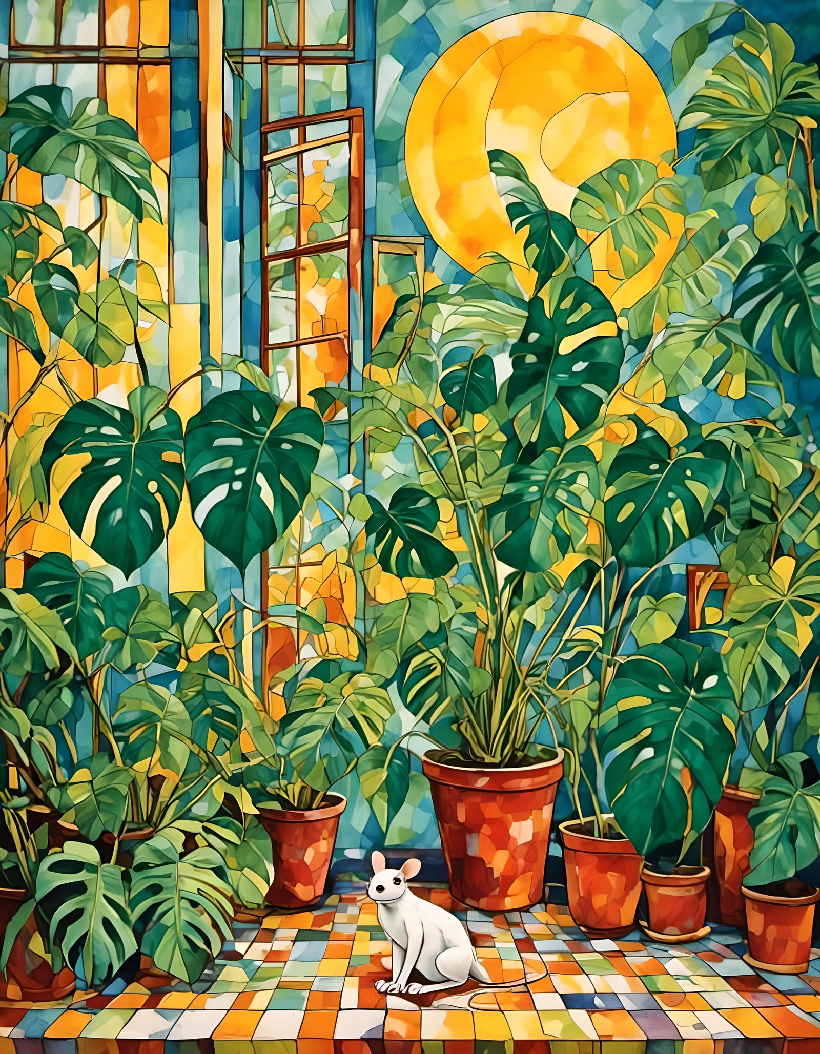 Surreal Swiss Cheese Plant with Mouse, Oil Painting