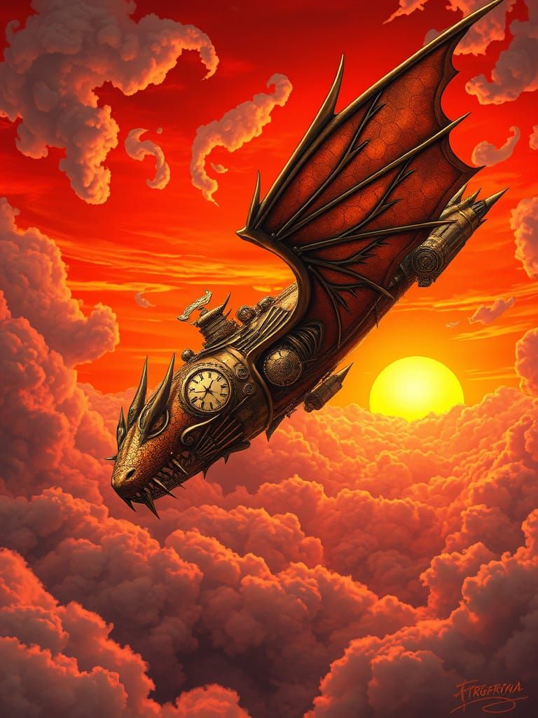 Dragon Airship Soaring in Steampunk Sky