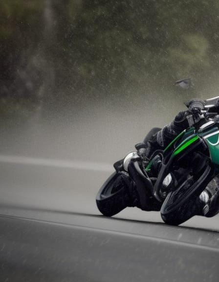 Superbike Rider on Ninja H2R in Rainy Highway