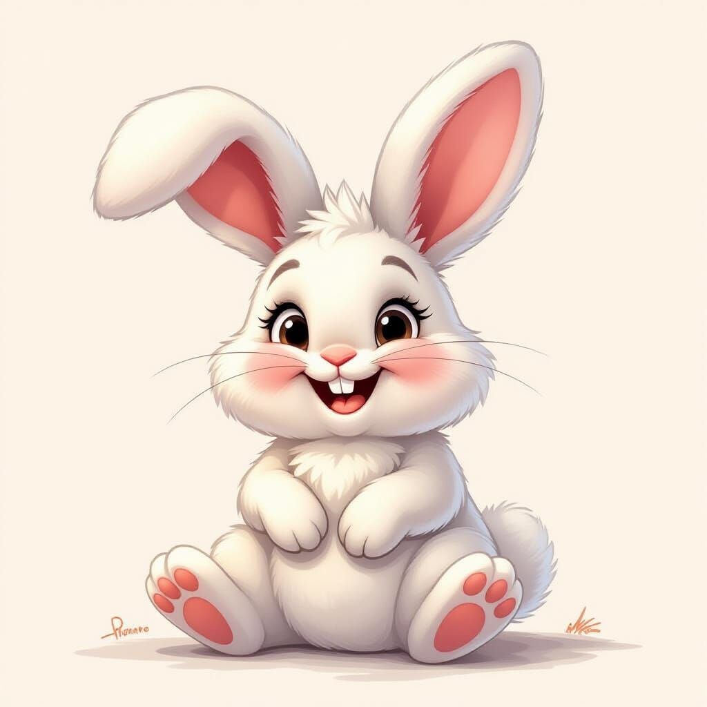 Adorable Fluffy Cartoon Bunny with Big Ears