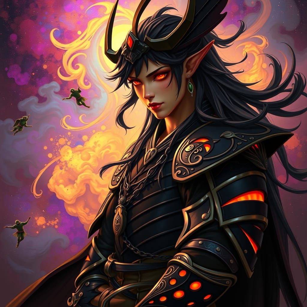 Dark Fantasy Drow Elf Samurai in Art Nouveau Armor
