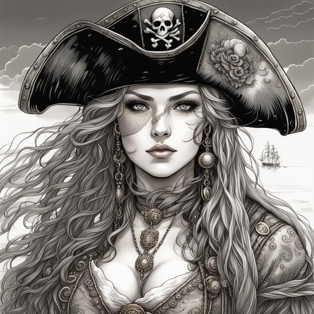 Ornate Portrait of a Beautiful Female Pirate