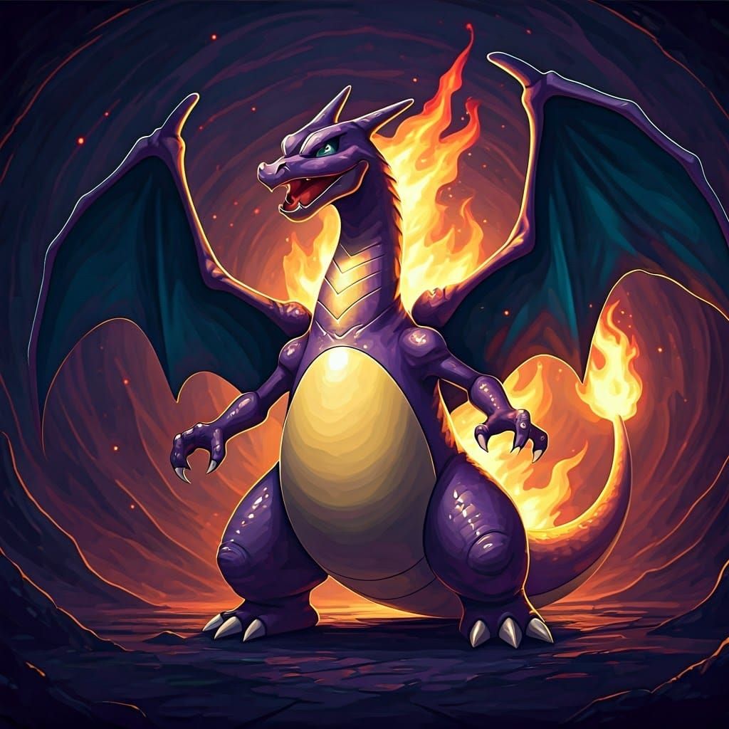 Majestic Gigantomax Shiny Charizard in Dark Fantasy Realm