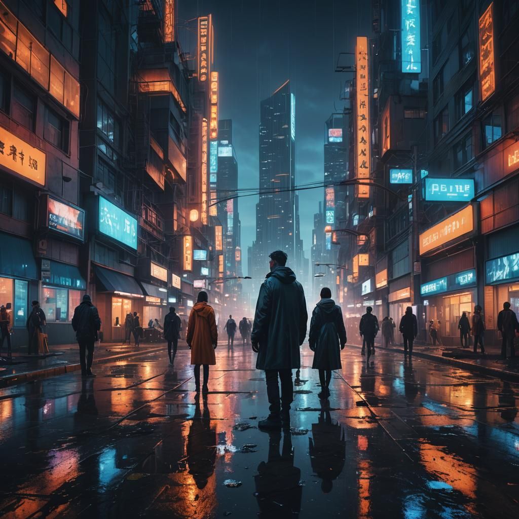 Dystopian Cityscape at Dusk in Cinematic Style