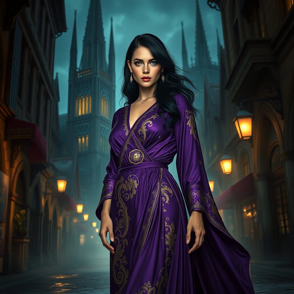 Gothic Goddess on a Mystical Street