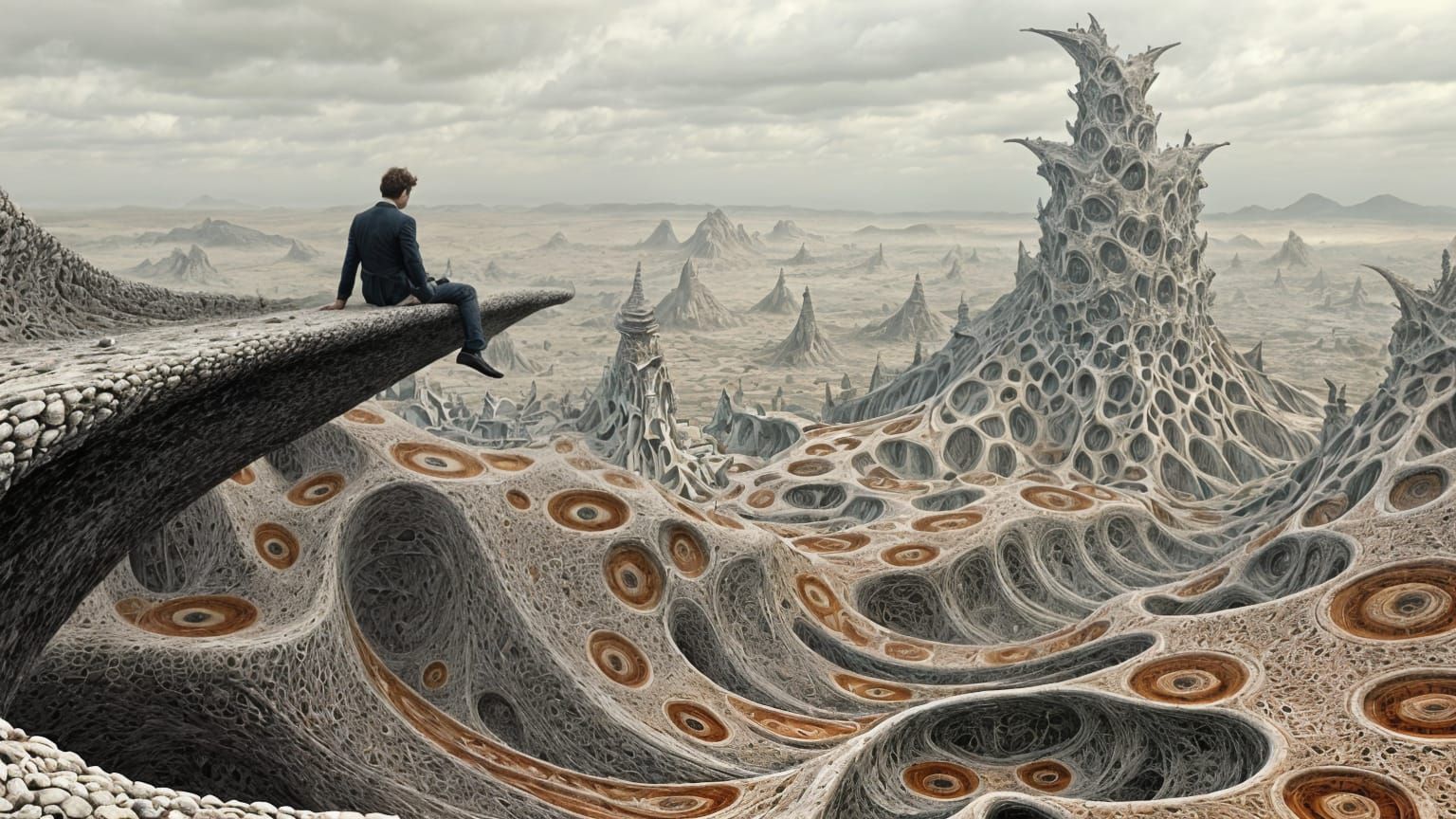 Mysterious Fractal Cityscape in Escher-Inspired Style