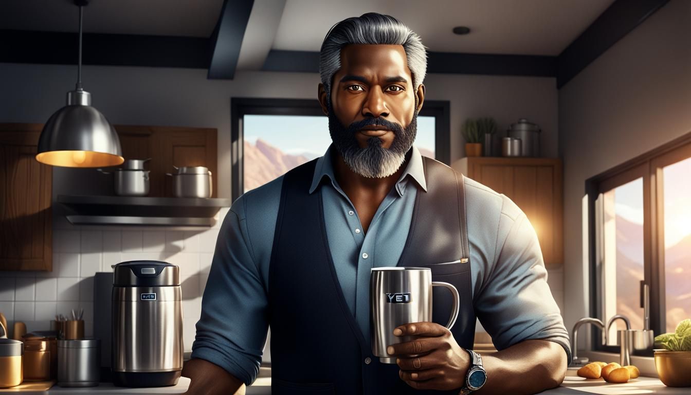 Stylish Man with Coffee: Hyper-Realistic Morning Scene