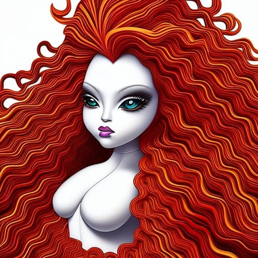 Ginger-haired Woman in Rain, Street Art Style