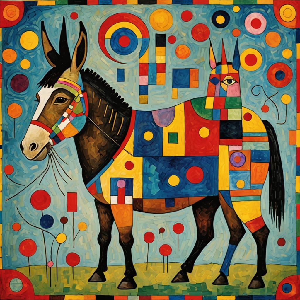 Abstract Man and Donkey, in Modern Art Style