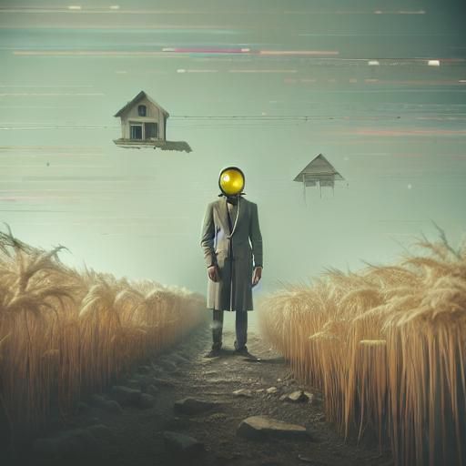 Hazmat Figure Walks Ominous Wheat Field