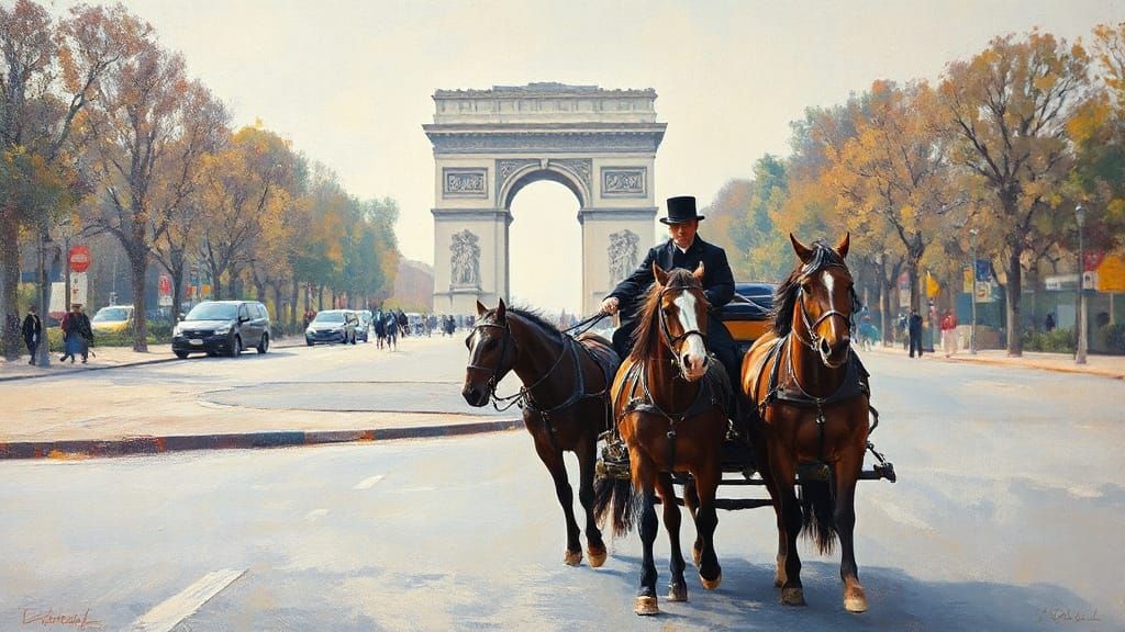 Parisian Carriage Scene in Impressionistic Style