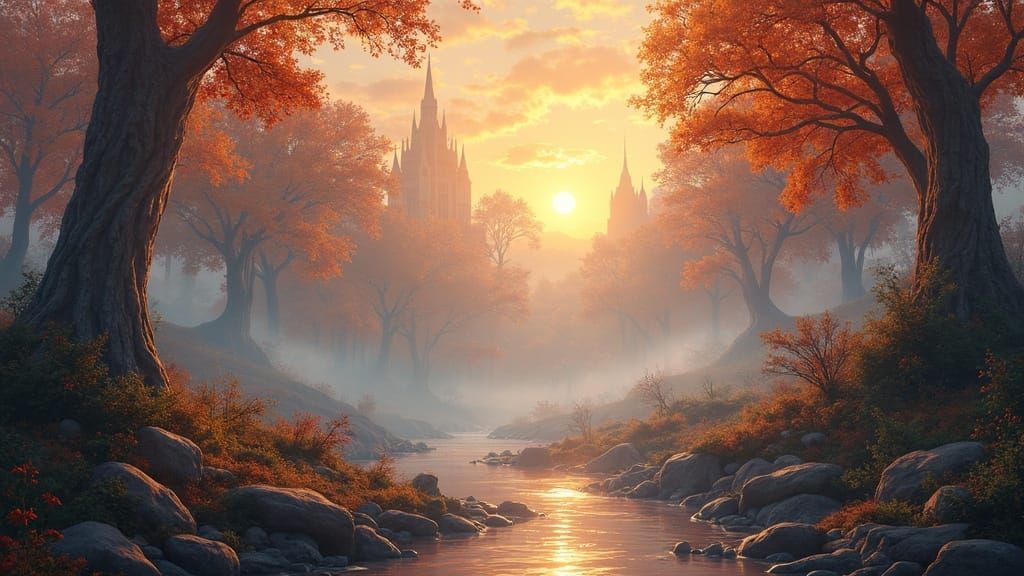 Mythological Landscape with Ethereal Autumn Fog