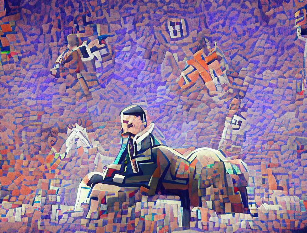 Figure on Horseback in Minecraft Style