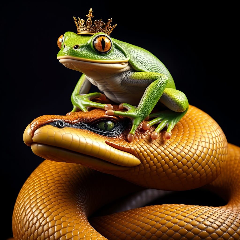 Dark Fantasy Masterpiece of a Green Frog Riding a Snake in 8...