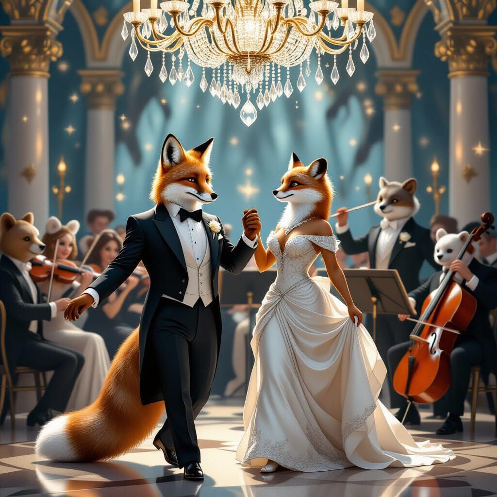 Anthropomorphic Animals Waltz in Elegant Ballroom