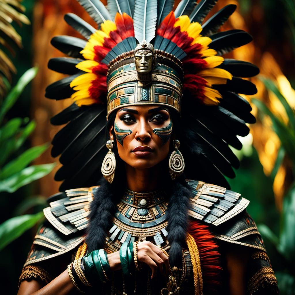 Aztec Priestess with Obsidian Knife, Hyper-Realistic Photogr...