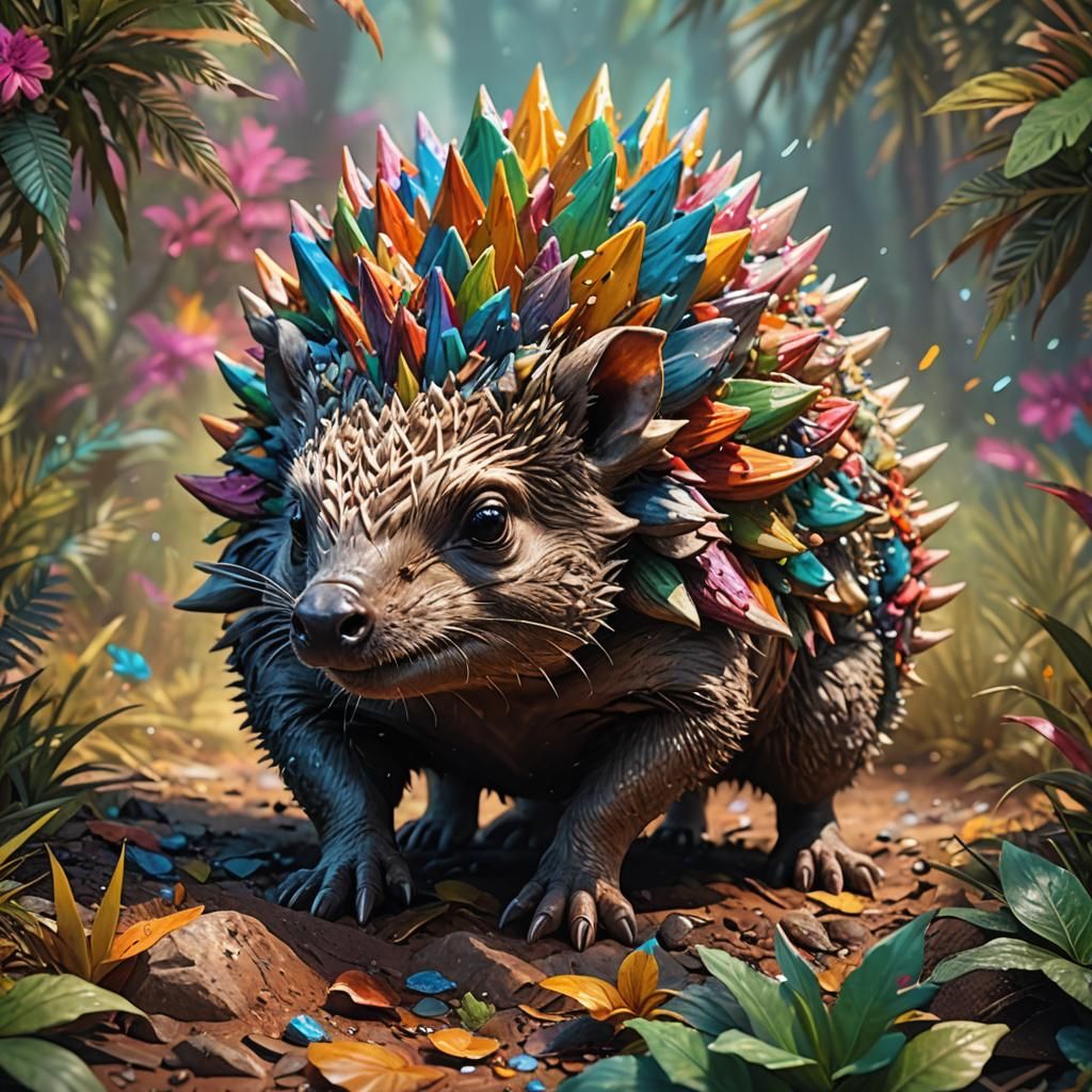 Hyperrealistic Hedgehog Triceratops Hybrid Concept Art
