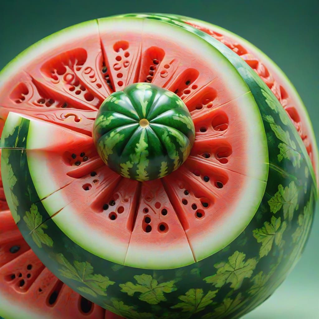 Jade Watermelon Carving in Vibrant Oil Painting Style
