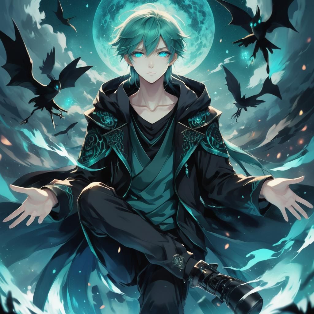 Anime Character with Ethereal Turquoise Eyes