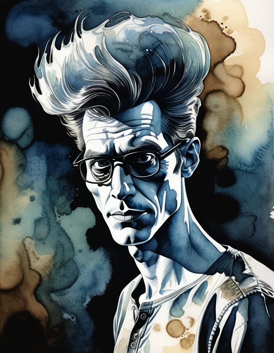 Surreal Metallic Self-Portrait in Comic Style