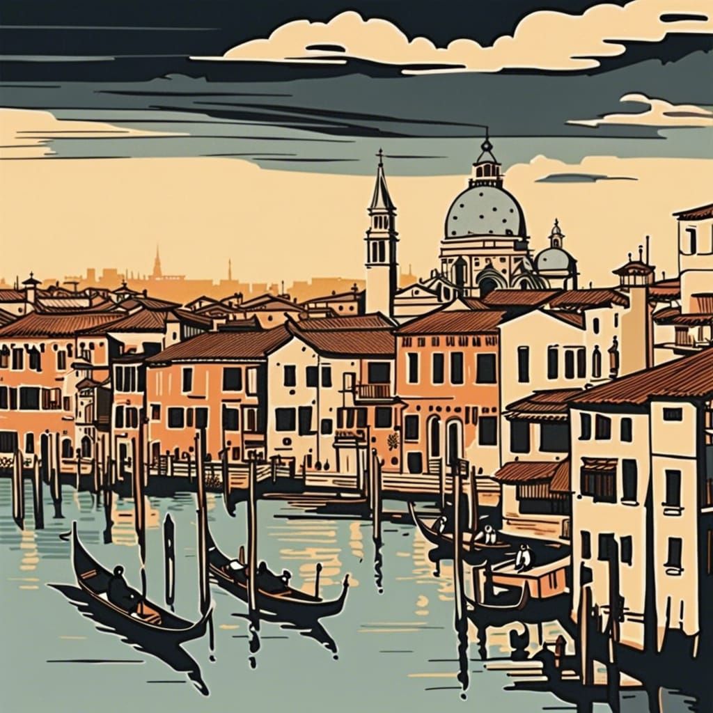 Venice Landscape in Vector Ukiyo-e Style