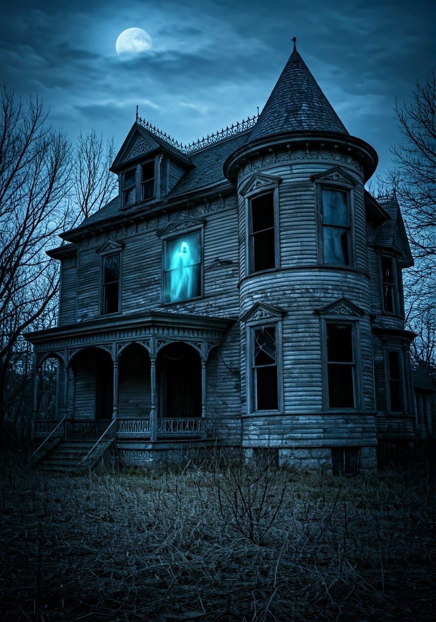 Ethereal Victorian Abode Haunted by Translucent Specter