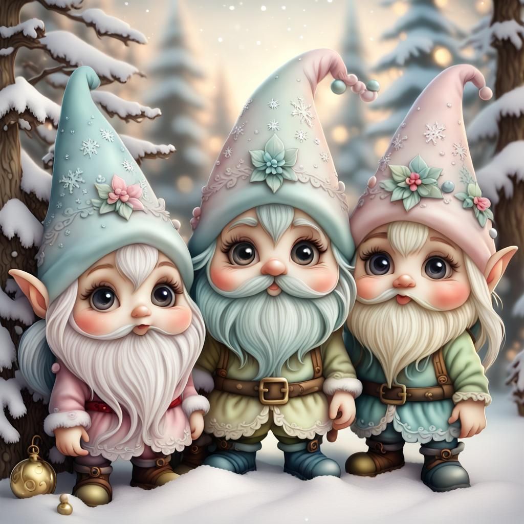 Whimsical Christmas Gnomes in Chibi Style