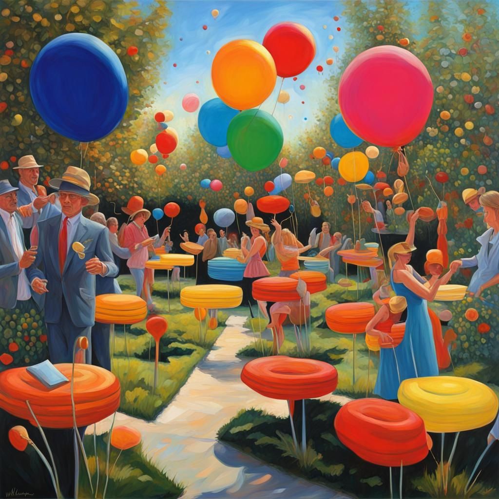Colorful Garden Party: Modern Art Photorealism