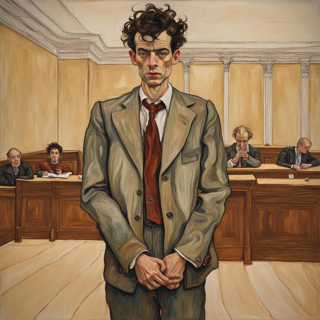 Courtroom Scene in Style of Munch and Schiele