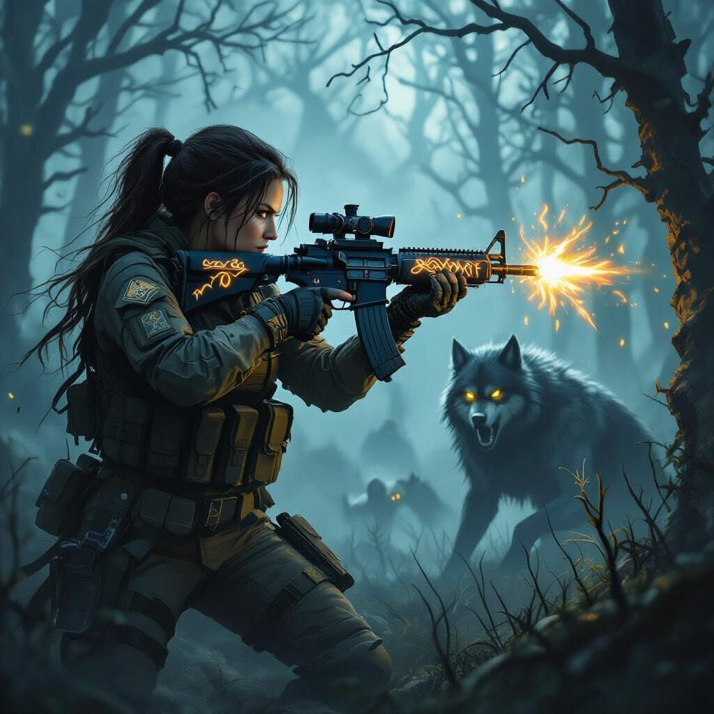 Soldier Battles Werewolf in Mystical Forest