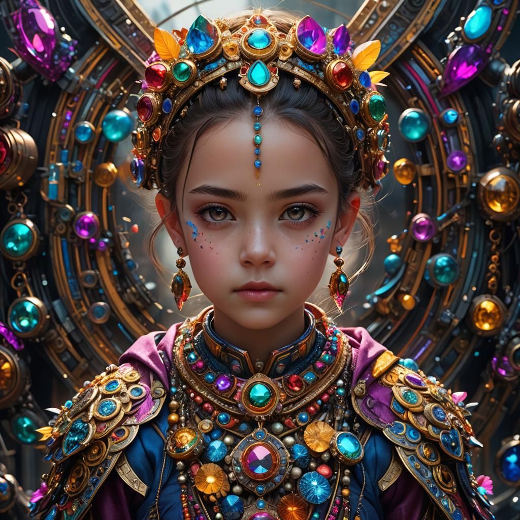Hyperrealistic Portrait of Child with Futuristic Jewelry