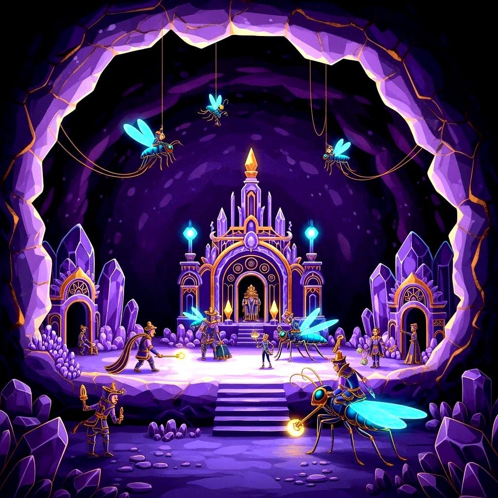 Miniature Crystalpunk Kingdom Inside a Geode