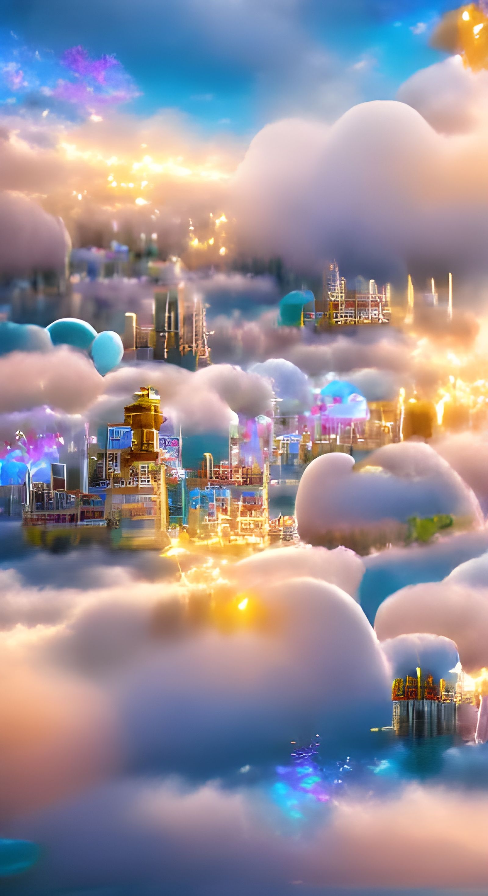 Glowing Fantasy City in the Clouds in 8k