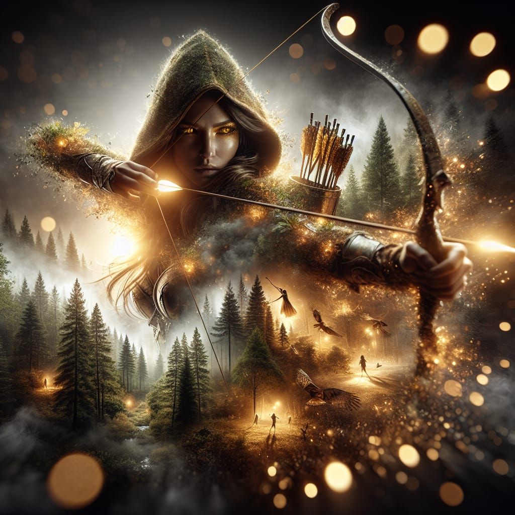 Golden-Eyed Huntress in Foggy Forest: Macro Photograph