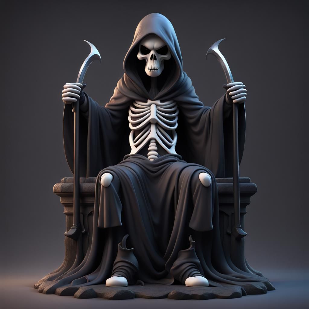 Kaws-Inspired Grim Reaper Figurine in Digital Art