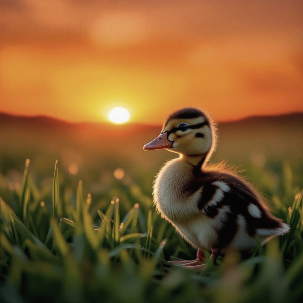 Duckling Gazing at Sunset, Professional Photography