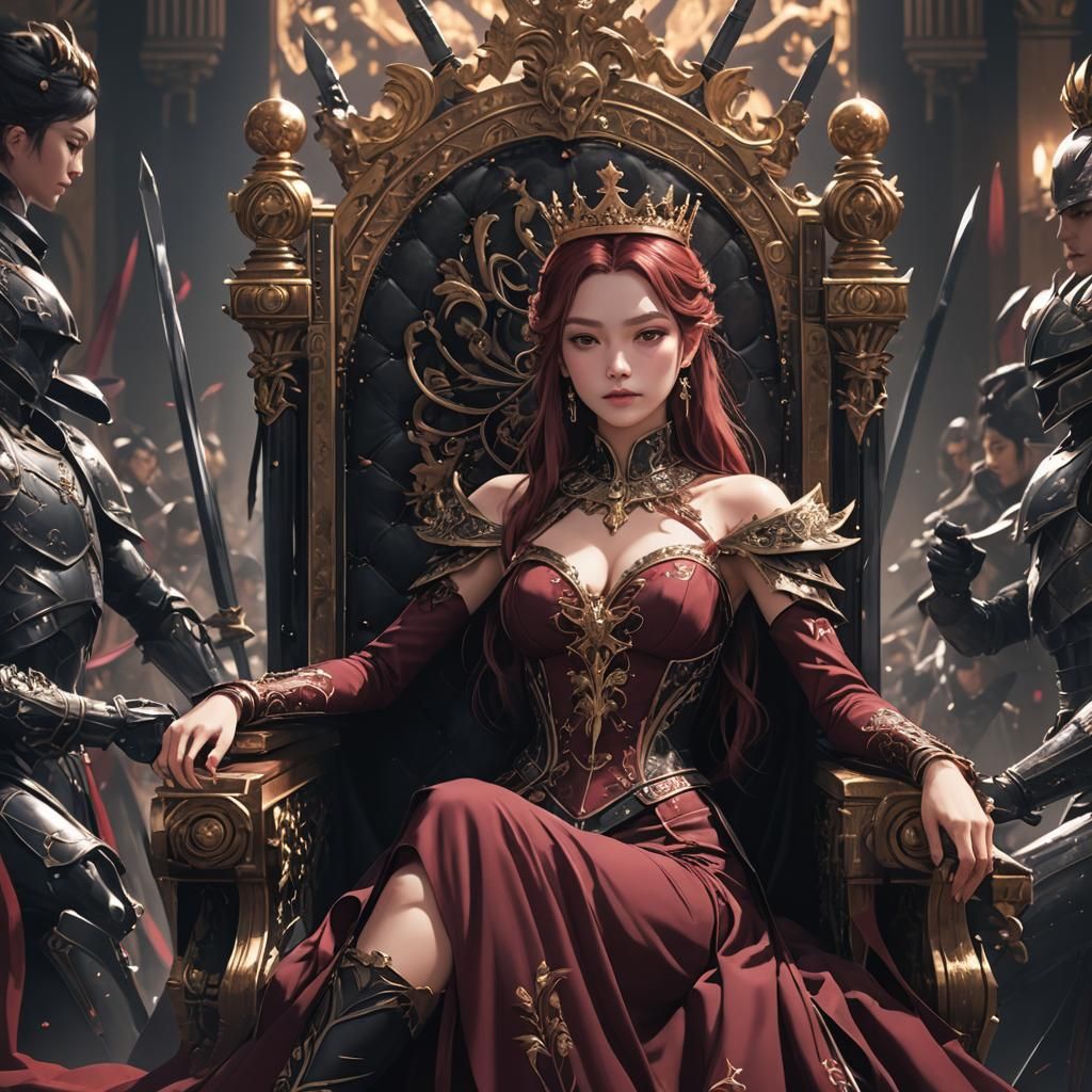 Anime Style Queen on Throne of Swords