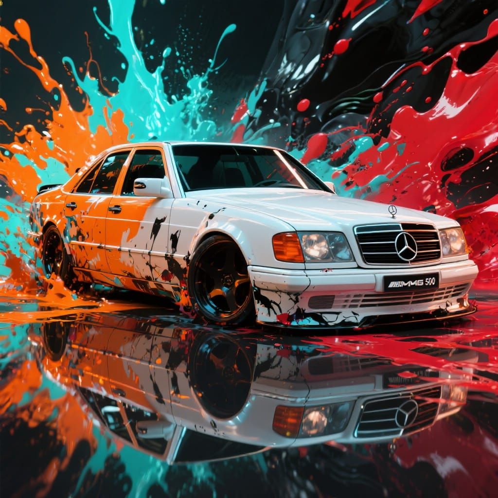 Mercedes W124 AMG 500 with Abstract Paint Splashes