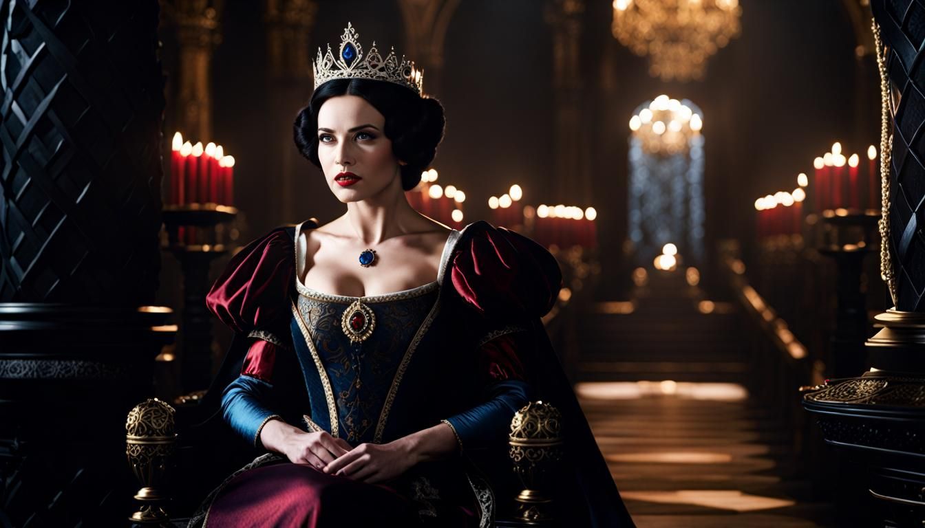 Snow White Queen in Dark Medieval Throne Room