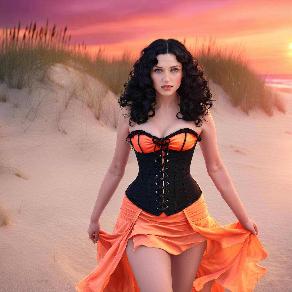 Summer Witch on Beach at Sunset: Fantasy Art