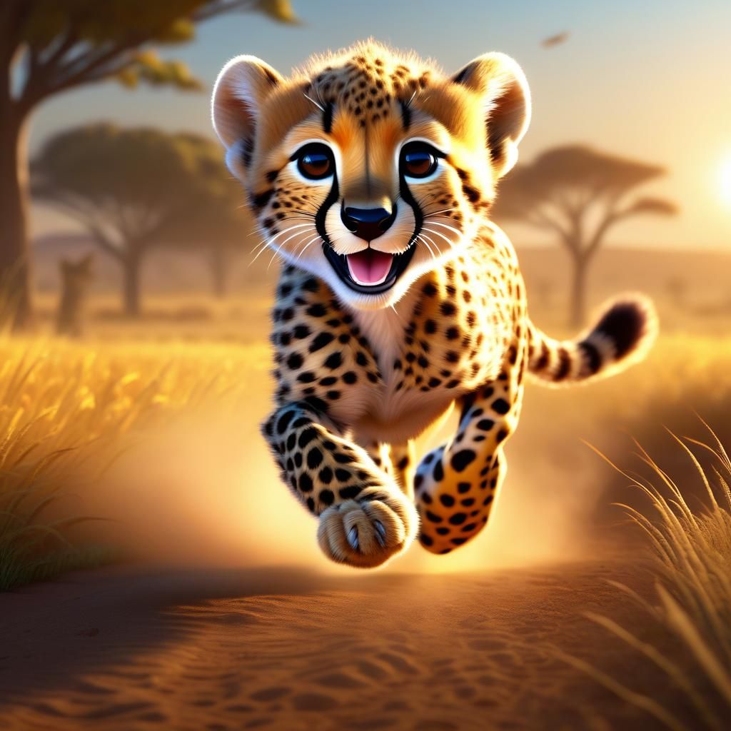 Cute Cheetah Cub Chase in Pixar Animation Style