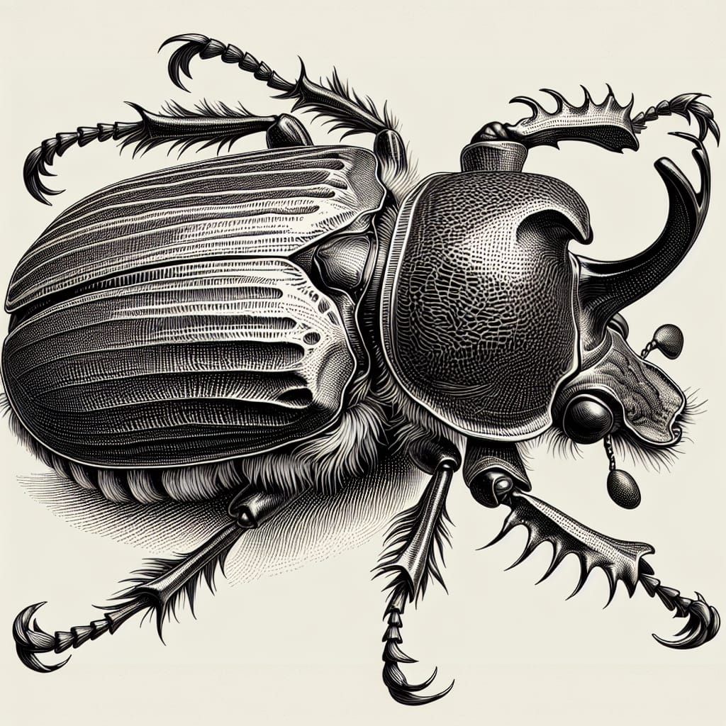 Detailed Beetle in Copperplate Engraving Style