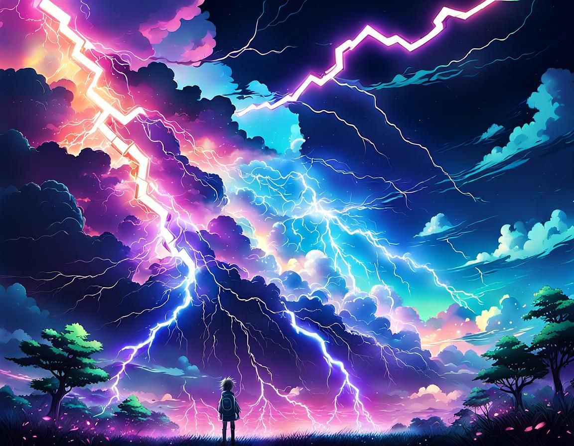 Fluorescent Lightning Scene in Anime Style