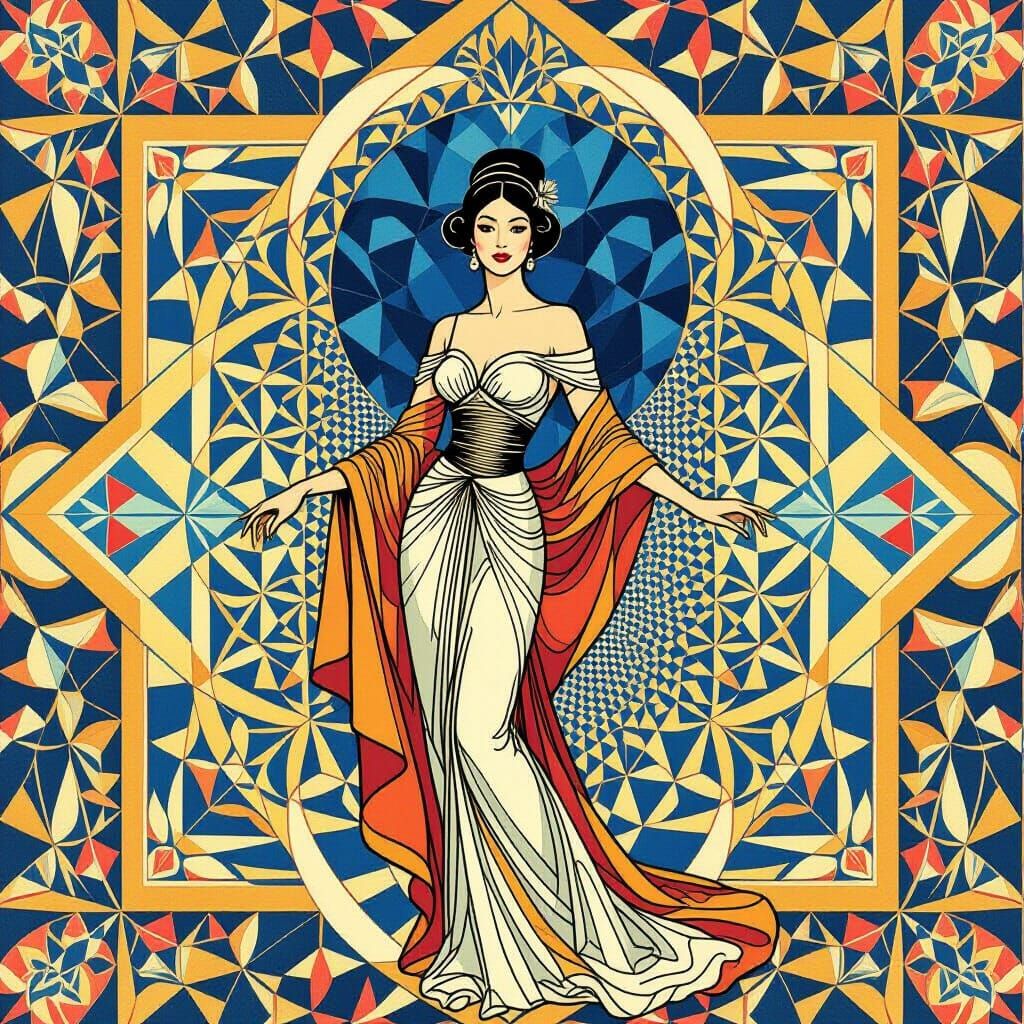 Woman in Geometric Op Art Illusion