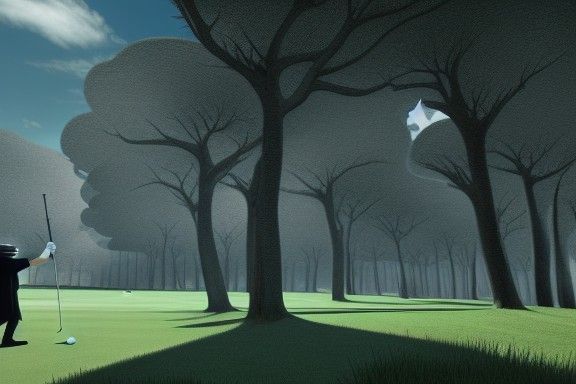Surreal Golf Landscape in Art Deco Style