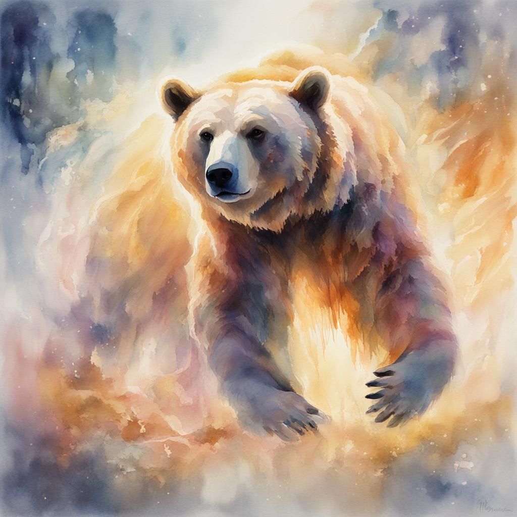 Ethereal Bear Spirit Ascending in Watercolor