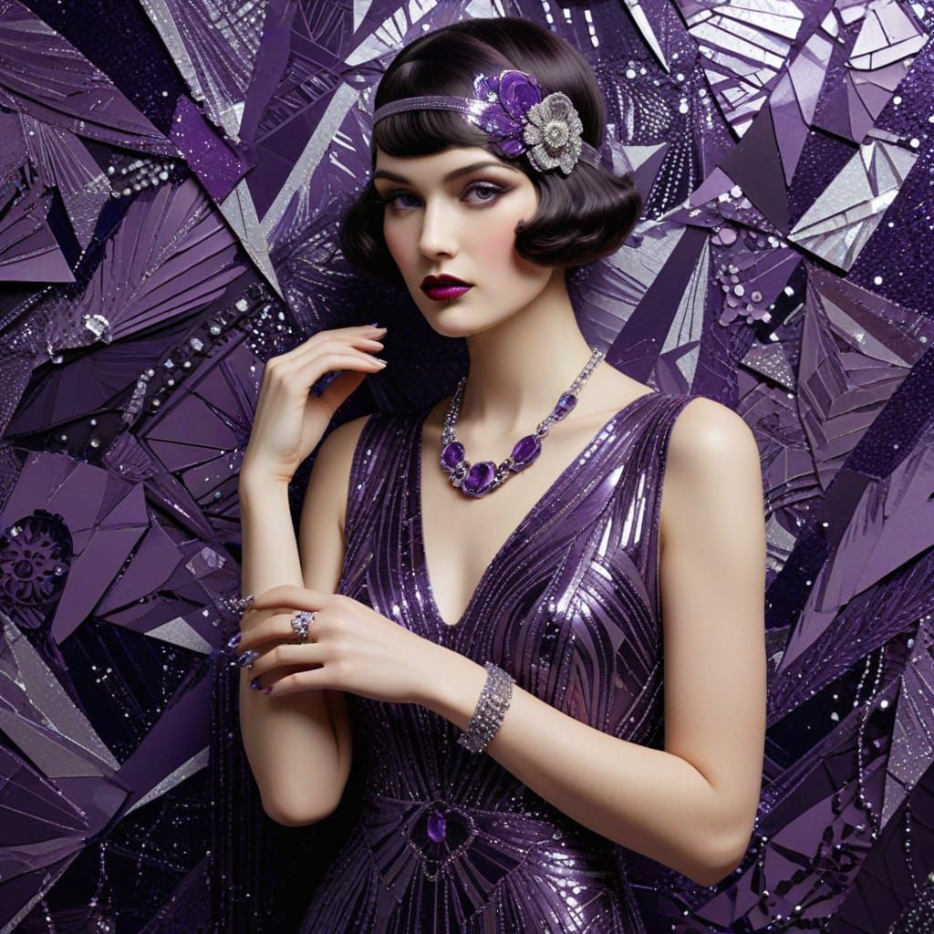 Elegant Flapper Supermodel in Lavish Evening Gown