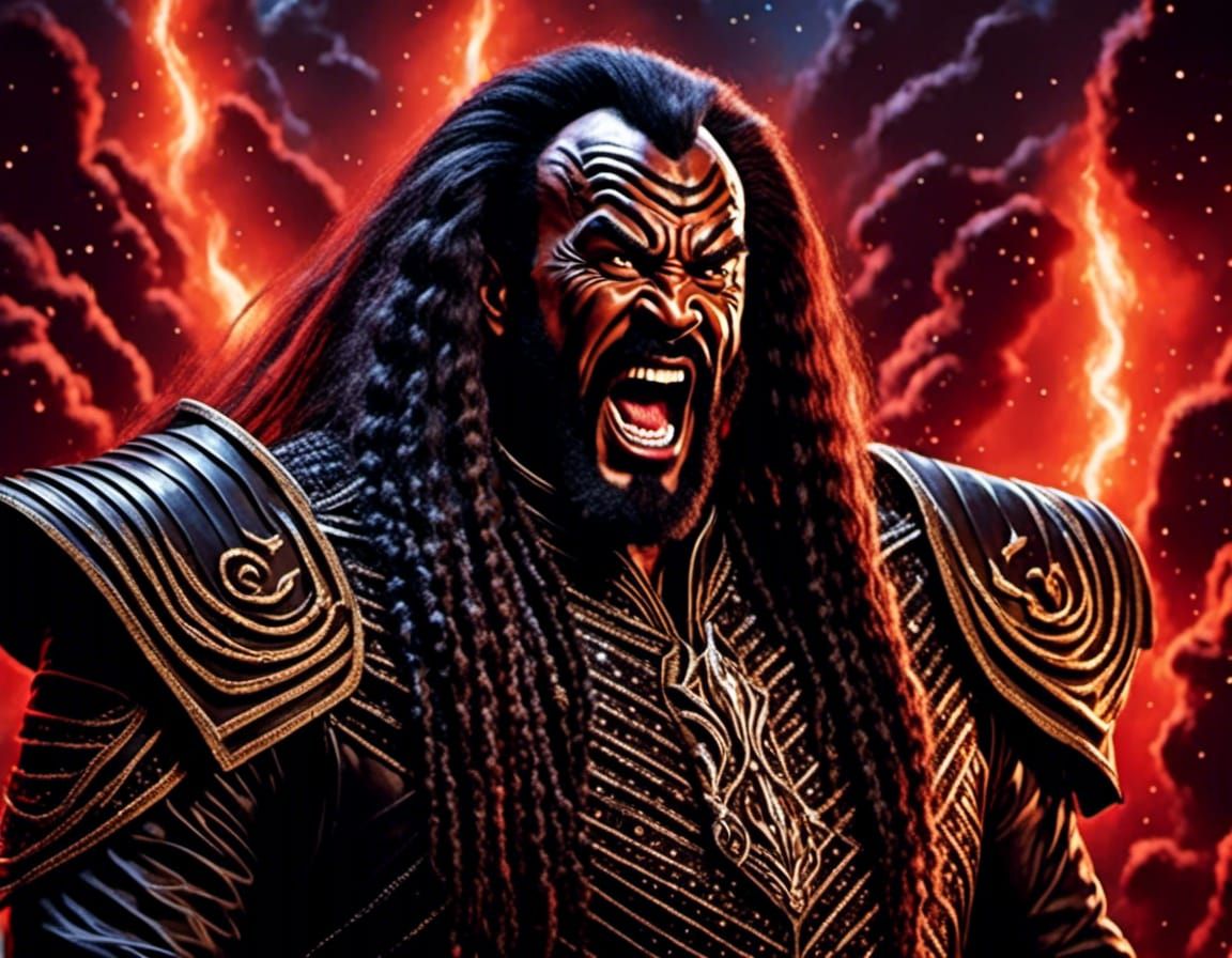 Furious Klingon Officer Screaming on Bridge, Oil Painting